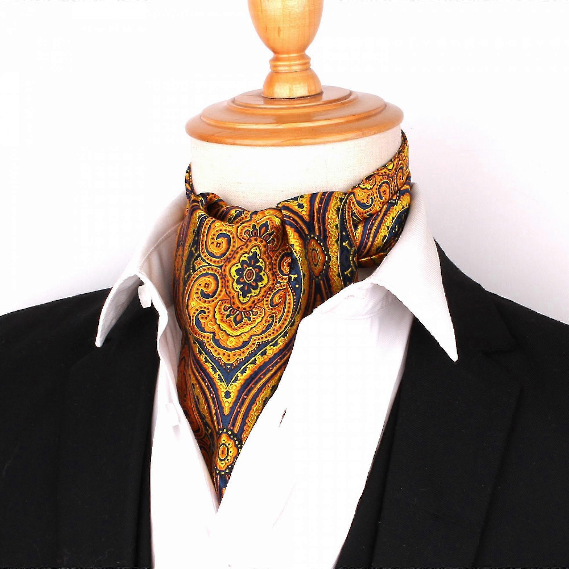 Ascot (cravate Lavallière) Homme Jaune - Soie Imprimée Cachemire, Fait Main En Italie, Neuf Avec étiquettes