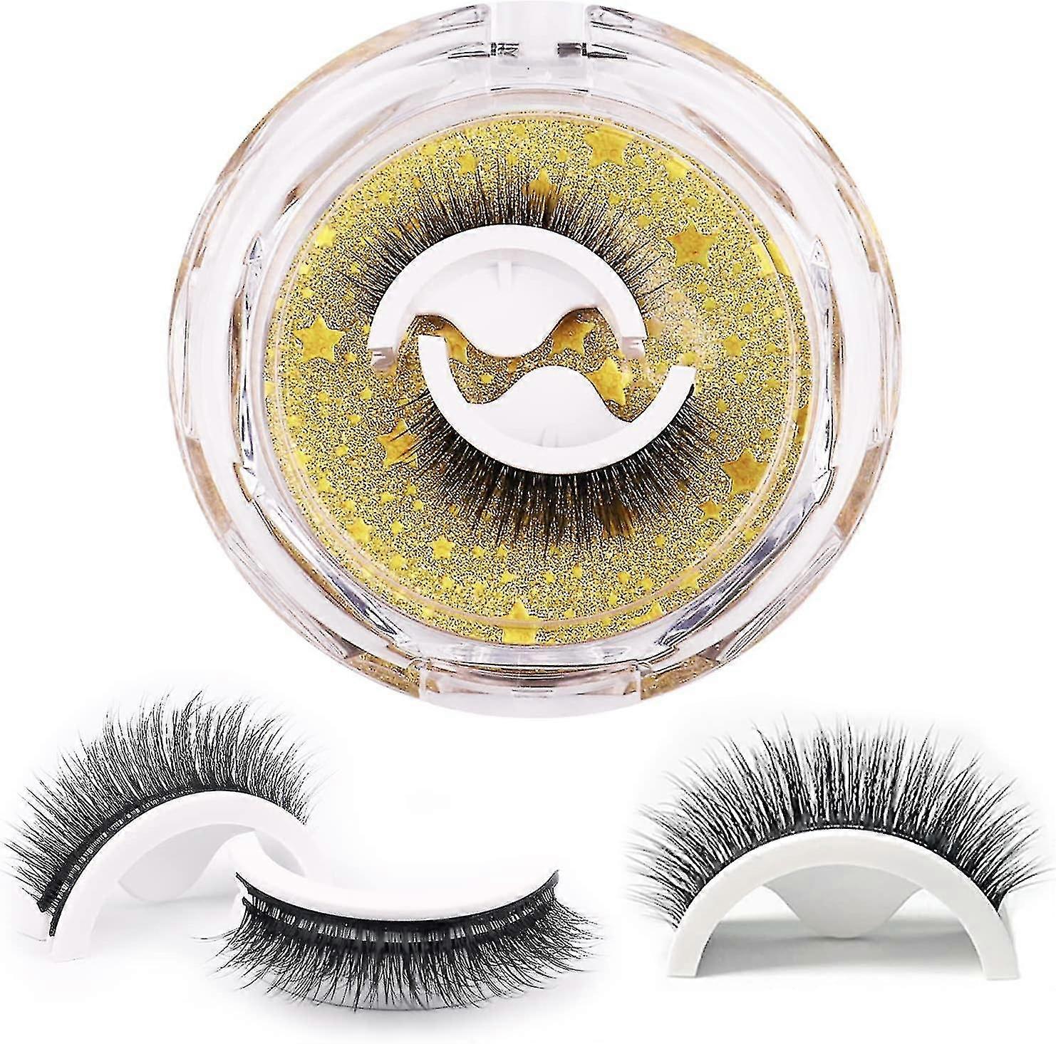 Reusable Self Adhesive 3d False Eyelashes,2 Pairs In 1 Case, No Glue Needed,natural Long Thick Fake Eye Lashes Box