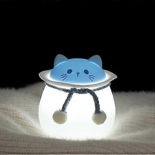 Smart Sensor USB Bedside Silicone Night Light, Touch Control-Blue Cat