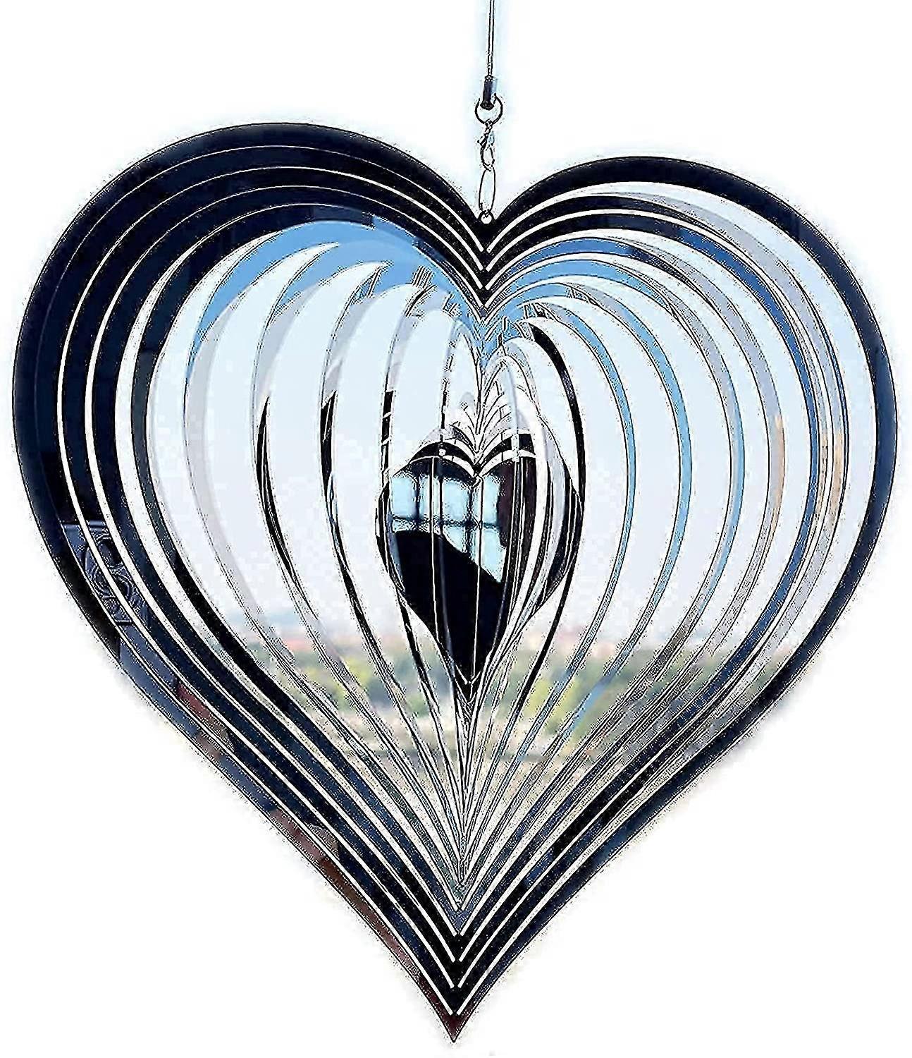 Light/Silver Heart Shaped Outdoor Wind Chimes, Rotating Metal Wind Chime, Stainless Steel Wind Chime, Spiral Wind Size 1