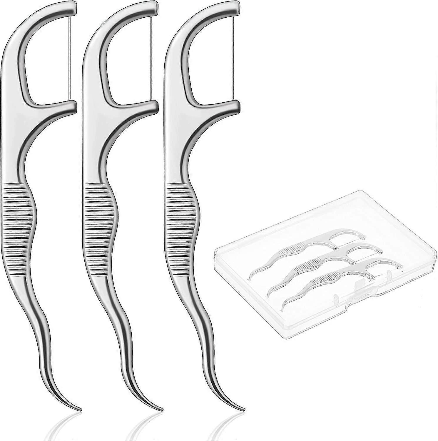 3pcs Heilwiy Stainless Steel Dental Floss Toothpicks With Storage Cases Thinner