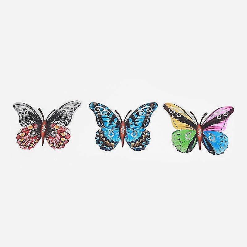 4 PCS 3D Metal Butterfly Decor Simulation Wall Art Pendant Set Retro Rural for Garden Bar Cafe Door 4 Different Colors N