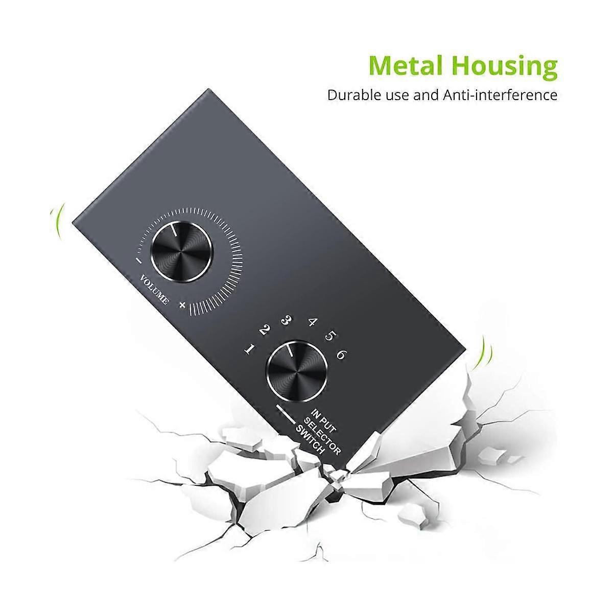 6 Ports 3.5mm Audio Switch Bidirectional 3.5mm Audio Switcher Support 1 in 6 Out or 6 in 1 Out,for