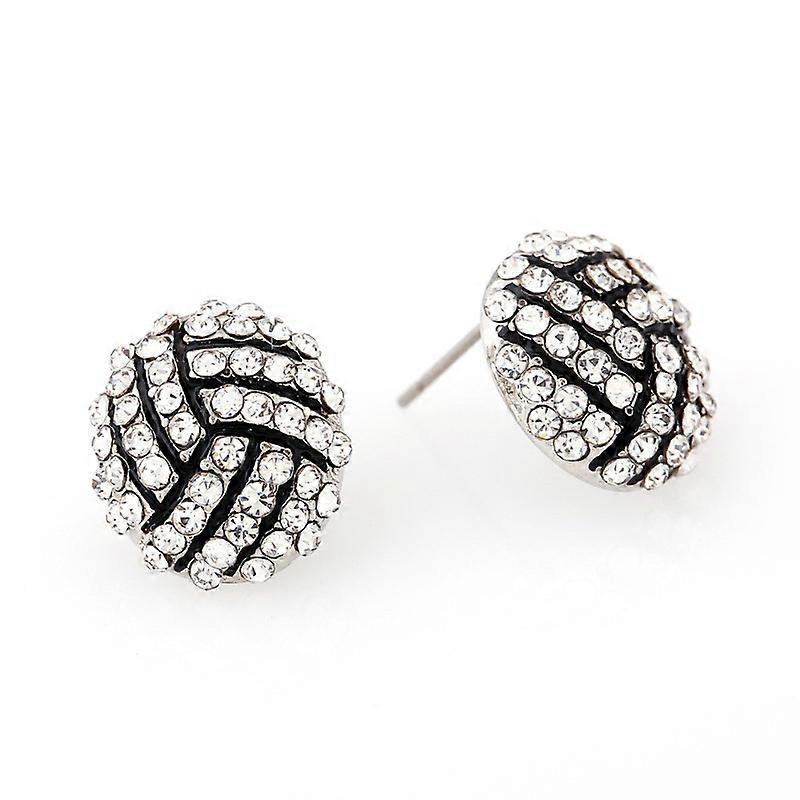 Pendientes de Voleibol Studs Crystal Rhinestone Post Silver Bling
