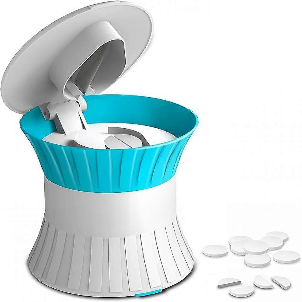 Pill Cutter and Splitter for Small or Large Pills 3 in 1Tablets Crusher Grinder - Pills Cutter , Portable Travel Sized 6.1*6.1*6.7CM blue wh