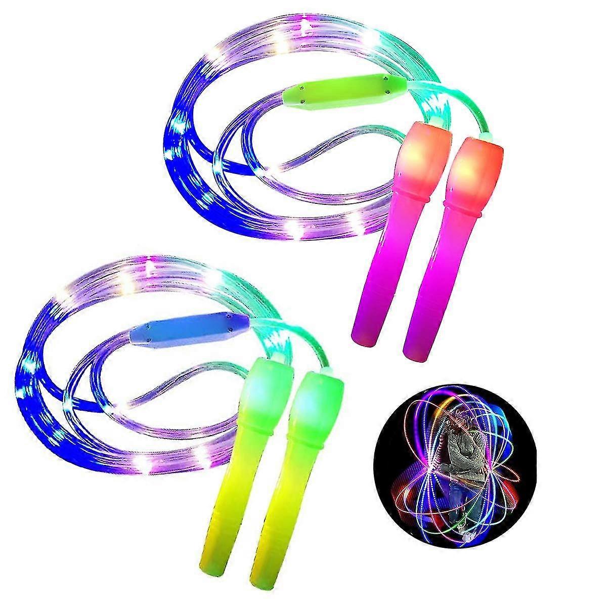 2 Pack Led Light Up Jump Rope Adjustable Length And Three Light Modes Speed Skipping Rope For Kid, Light Show, Fitness