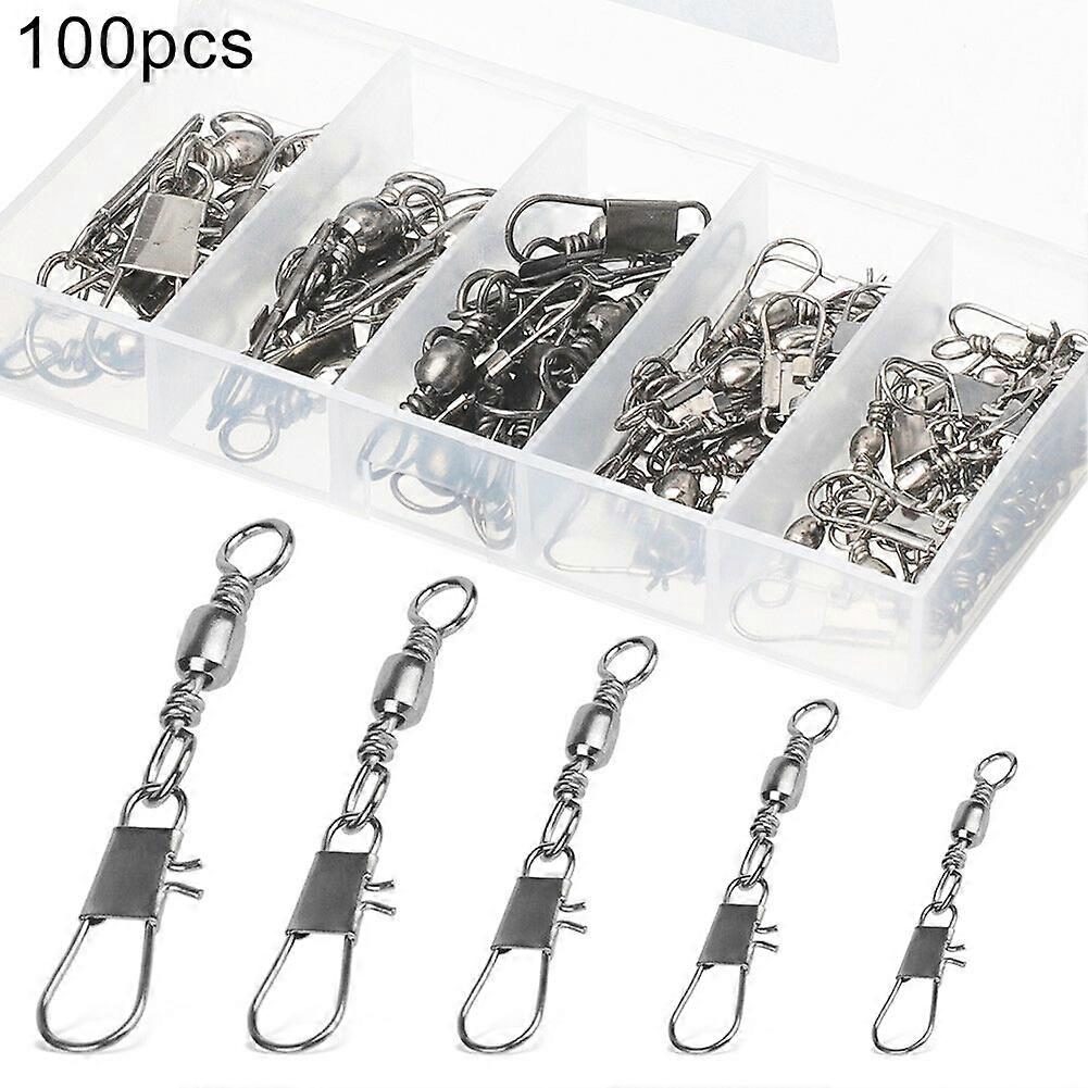 FISHDOM 100PCS MIX SIZE FISHING BARREL BEARING ROLLING SWIVEL SNAP PIN Line Connector With Interlock Snap Swivels I.727999668