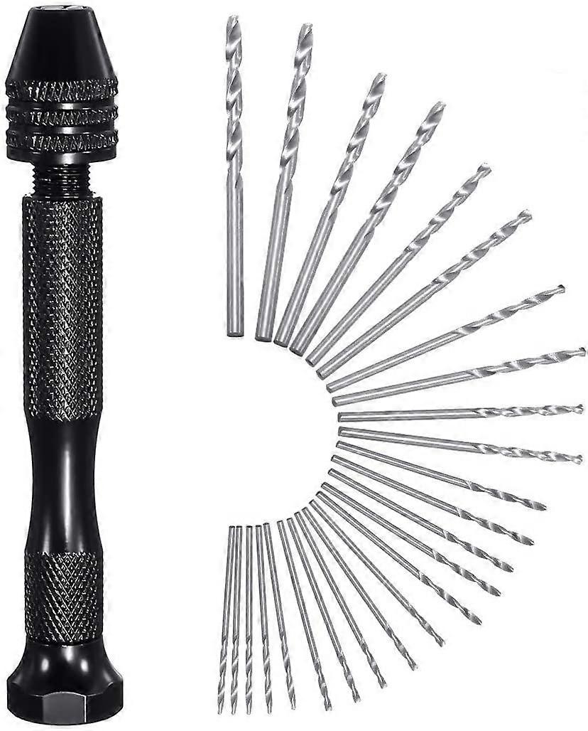 26 PCS Δράπανο χειρός - Μίνι τρυπάνι χειρός αλουμινίου ακριβείας Τσοκ χωρίς κλειδί +25 Τρυπάνι bit Twist 0.5-3