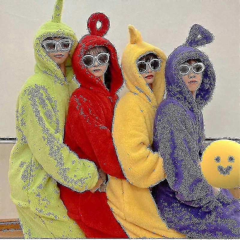 الصفحة الرئيسية 4 ألوان Teletubbies كوسبلاي للبالغين مضحك تينكي غمزة أنيمي الغطاس Laa-laa بو لينة طويلة الأكمام قطعة بيجامات زي