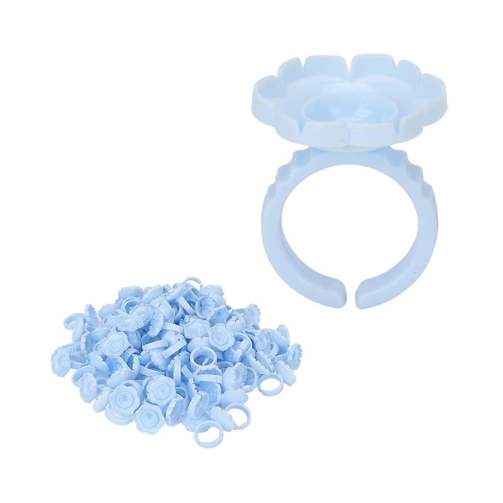 100pcs Flower Glue Rings Eyelash Lashes Extension Glue Cups Tool Holder for Eyelash ExtensionsBlue