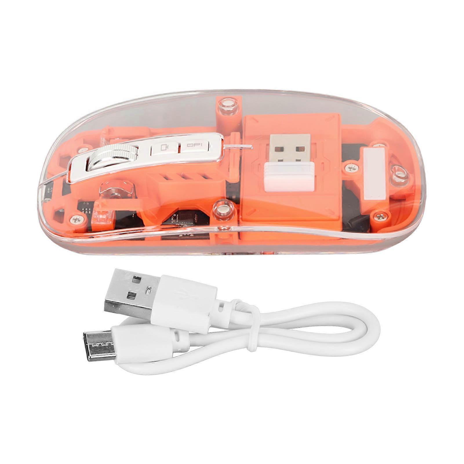 Wireless 2.4G Bluetooth Transparent Mouse 2400 DPI Rechargeable 400mAh RGB Colorful Wireless Mouse Orange