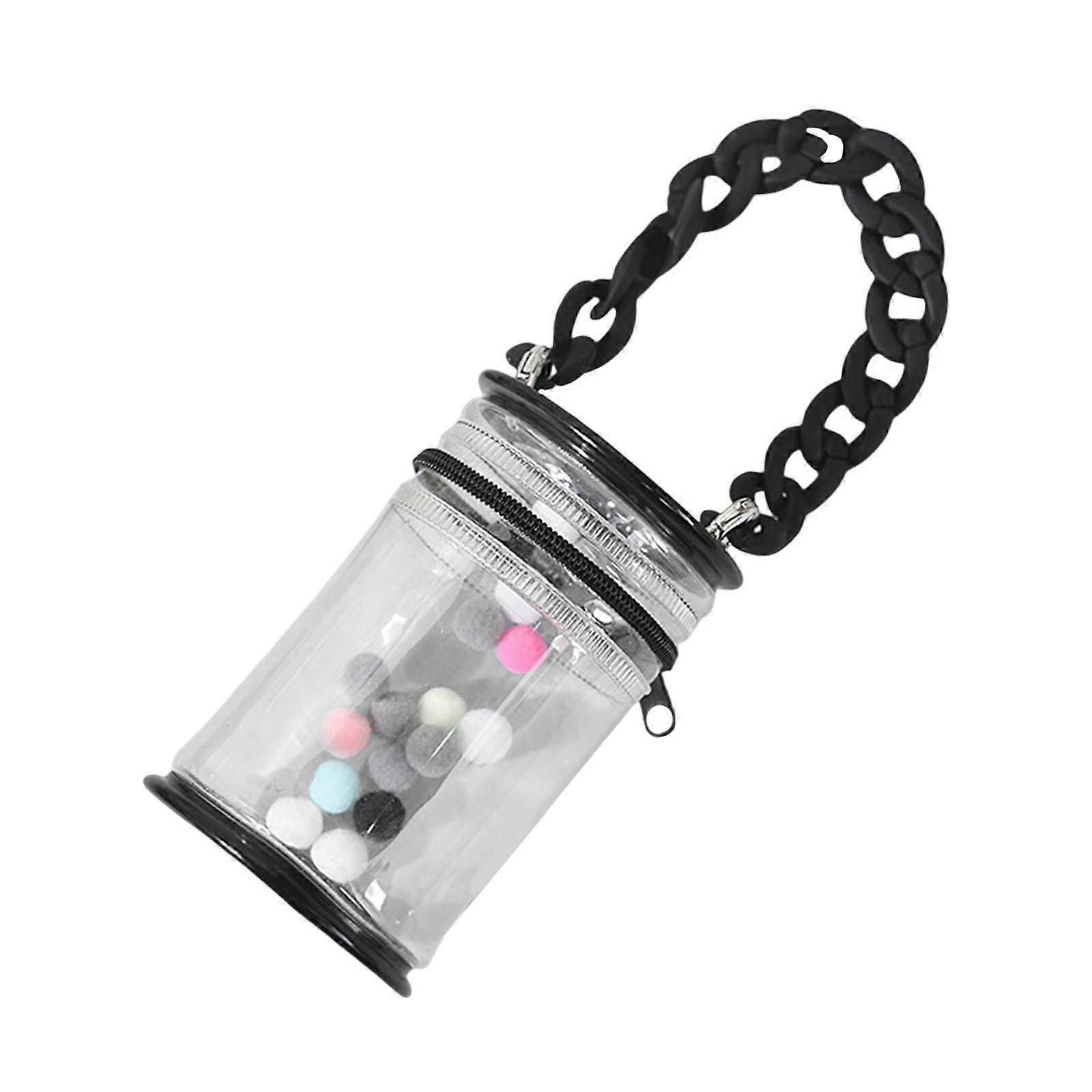 Portable Doll Storage Case Cute Clear Clear Figure Display Bag Multi Purpose Black with chain