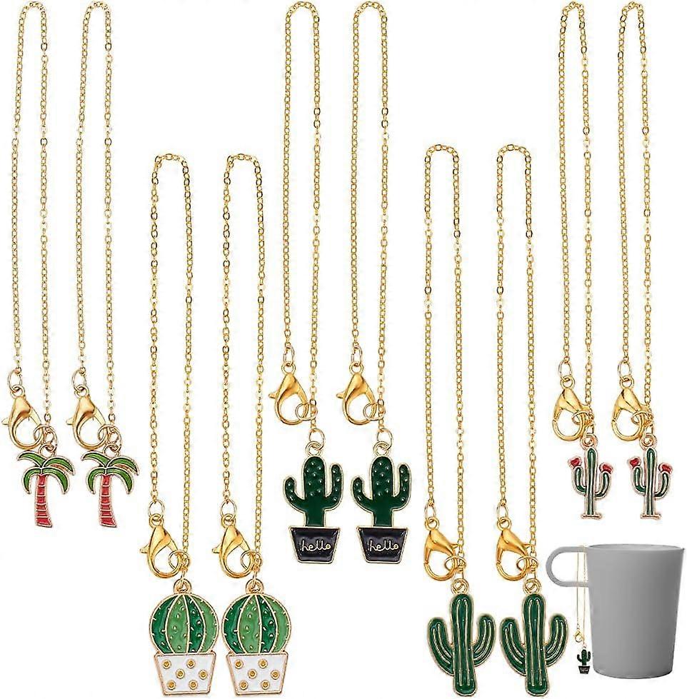 10 Pcs 5 Style Wine Glass Charms Cactus/Coconut Alloy Enamel Wine Glass Cup Charms with Lobster Claw Clasps and Cable Chains for Glasses Tumbler Cup W