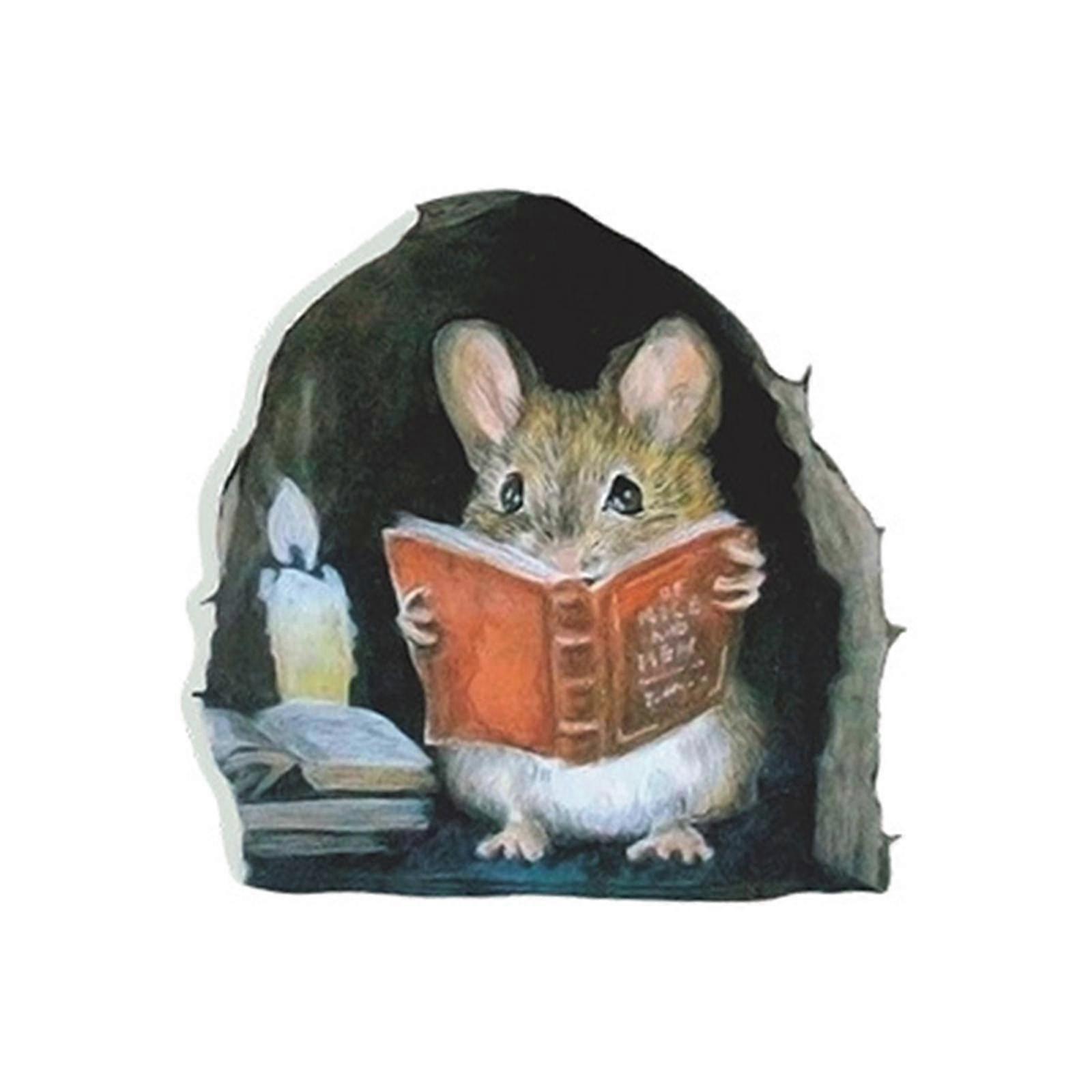 3D الماوس هول الجدار صائق، ماوس قراءة الكتاب في الحائط الشائق، DIY جدارية المنزل