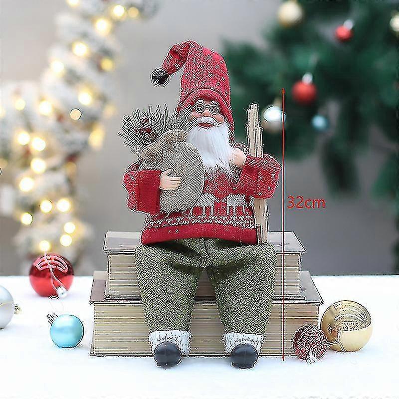 Presente de Natal tecido tricotado vermelho 12 polegadas Papai Noel em pé e sentado enfeites de barba longa