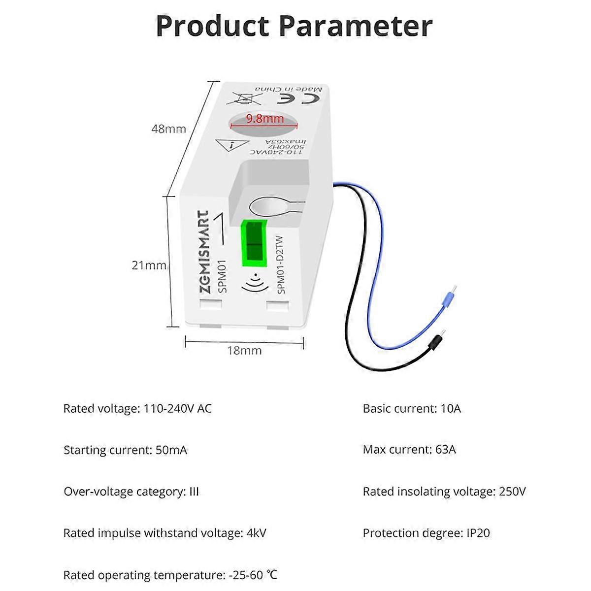 Tuya WiFi MiNi Energy Meter Electric Monitor Sensor Real-Time Measure Support Tuya App Smart Life App Control 63A