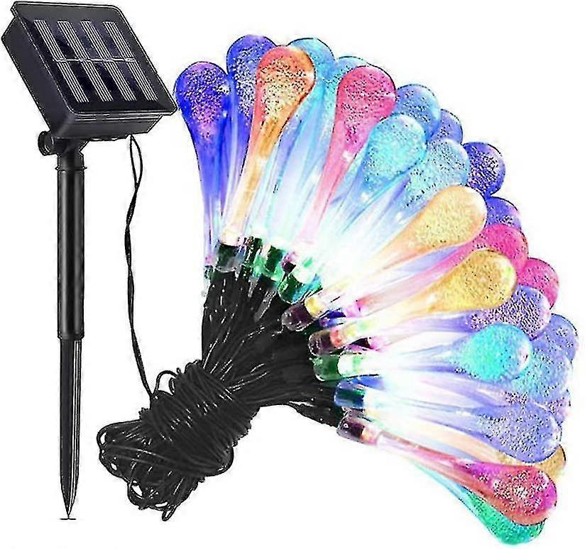 50 Led Solar Teardrop String Lights Outdoors, 16.4-foot Waterproof Fairy Lights Decorated With 8 Modes Multi-colored Water Drop String