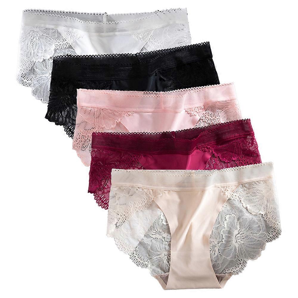 5pcs mulheres cuecas de renda calcinhas gelo seda sem traços emendando cuecas confortáveis