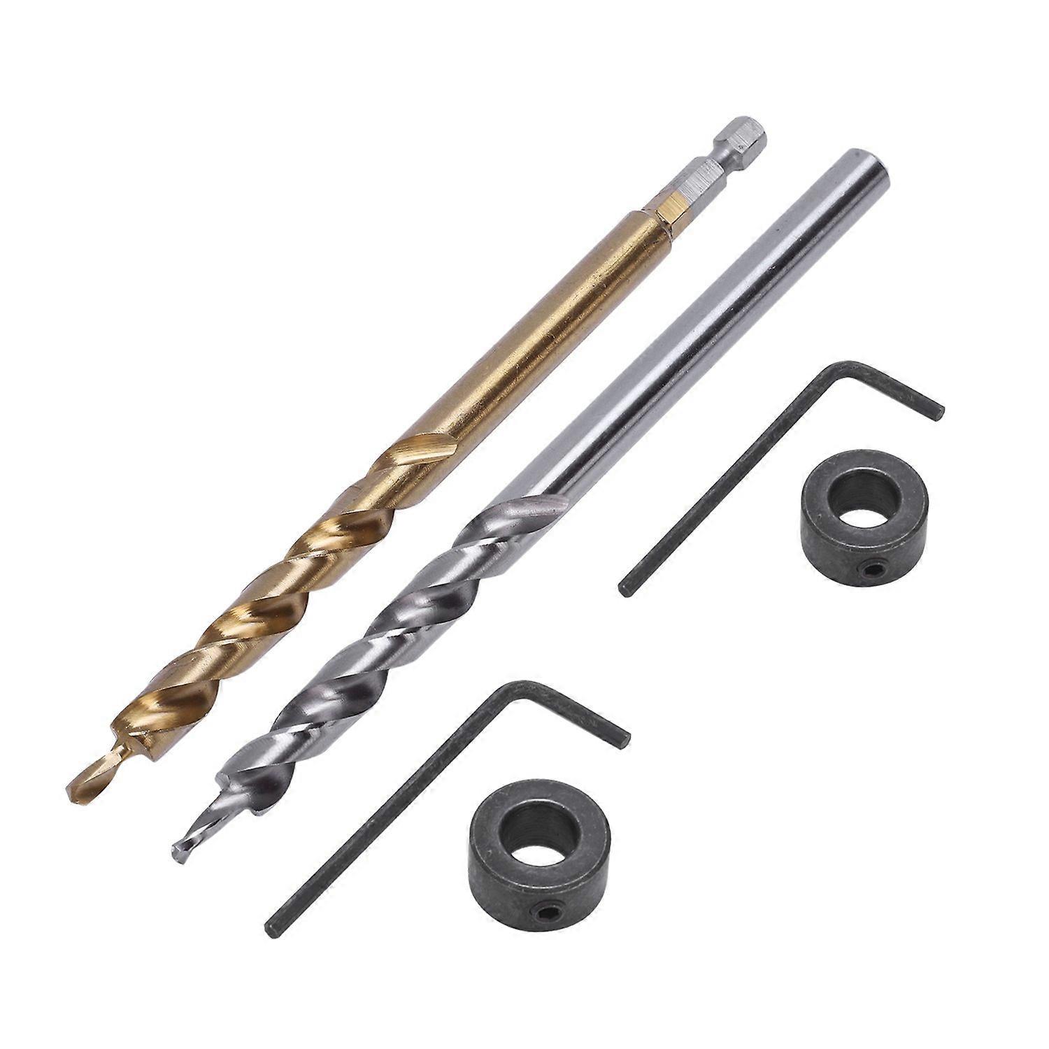 2Pcs 1/4 Inch Hex Shank Pocket Hole Drill Bit + 3/8(9.5Mm)Replacement Twist Step Drill Bit With Depth Stop Collar For Manual Pocket Hole Jig System D