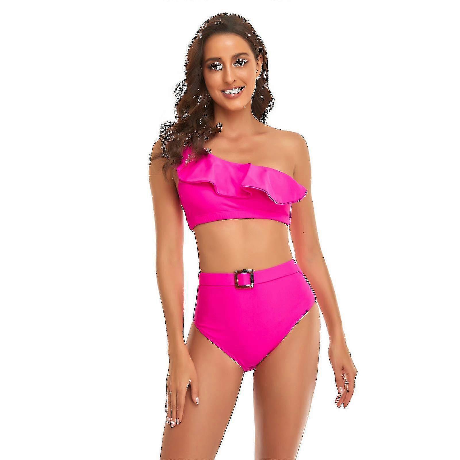 Ladies Ruffles Split Två Delad Baddräkt Hög Midja Top Tie Badkläder Bikini Set