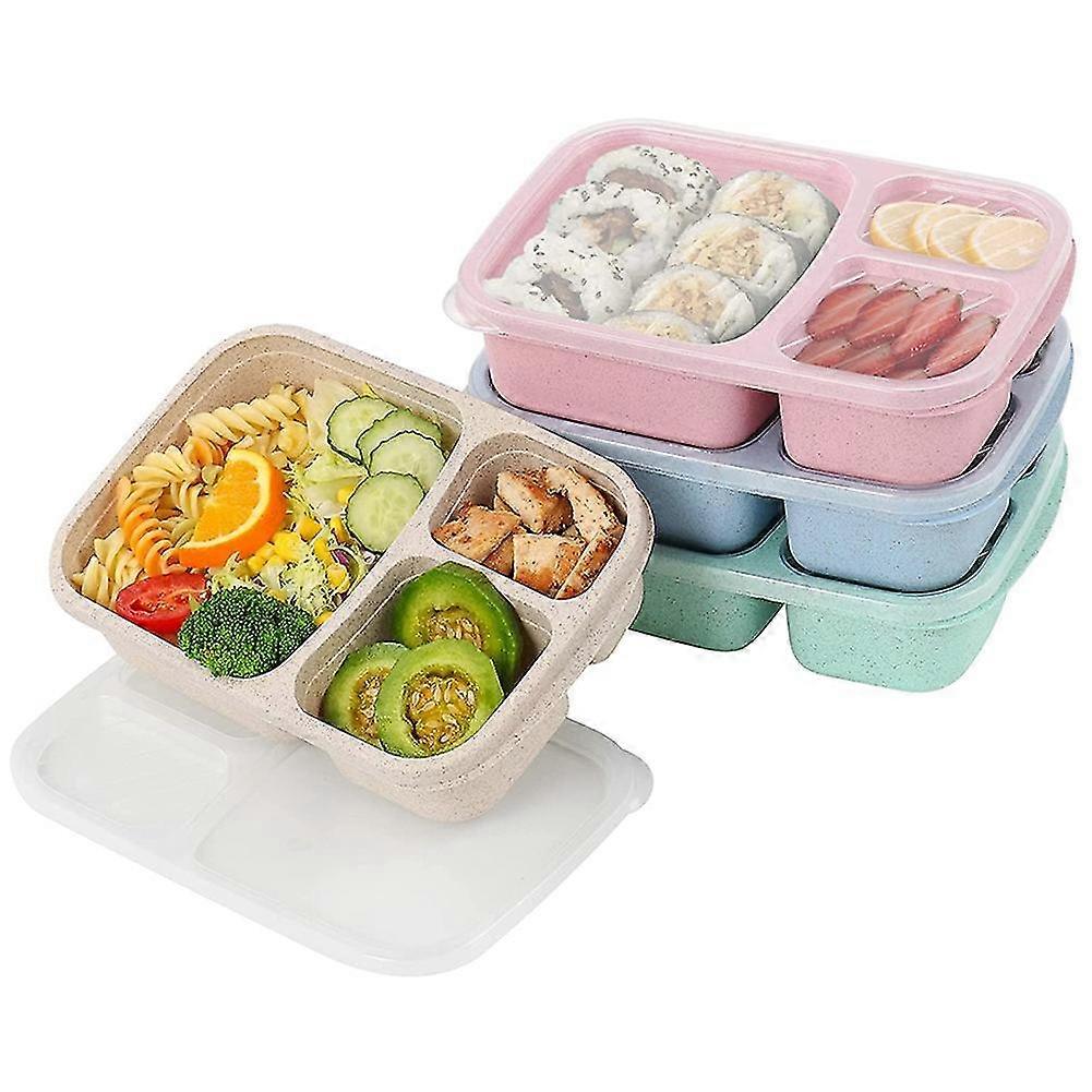 Bento Lunchlåda 4-pack, 3-facks måltidsförberedelsebehållare för barn, återanvändbar matförvaring