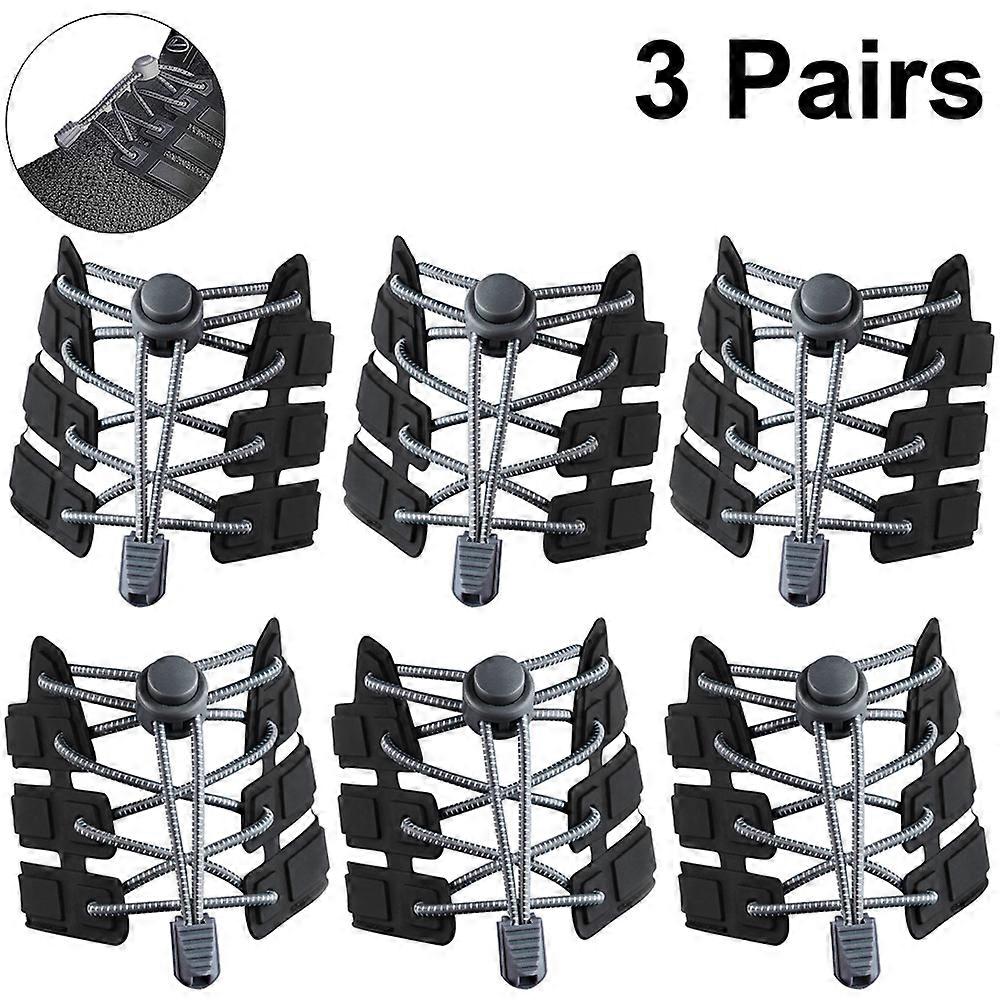 3 pairs Elastic Shoe Laces No Tie Adjustable Tieless Rubber Shoelaces