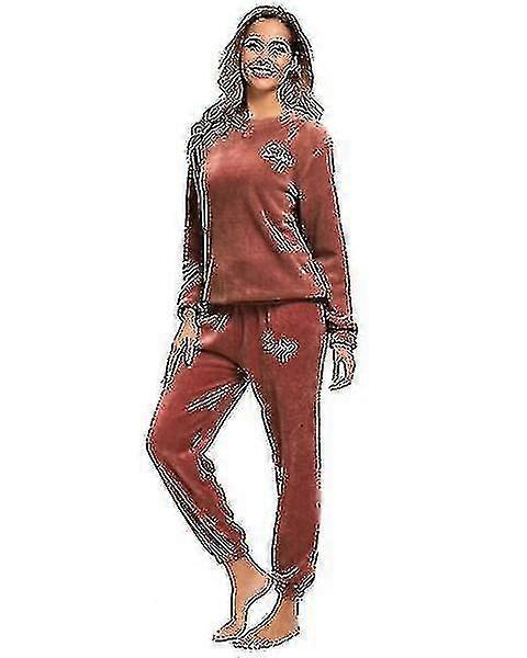 الشتاء الدافئة البيجامات بالإضافة إلى الصوف أعلى السراويل جولة الرقبة لينة بيجامات مجموعة