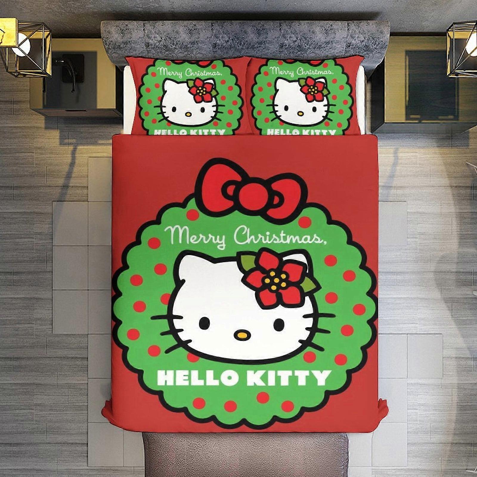 Bedding set JP596 Hello Kitty 3 Pieces Duvet Cover Set Full Size Super Soft Fade Resistant Microfiber 1 Cover with Zipper and 2 Pillowcases TH596