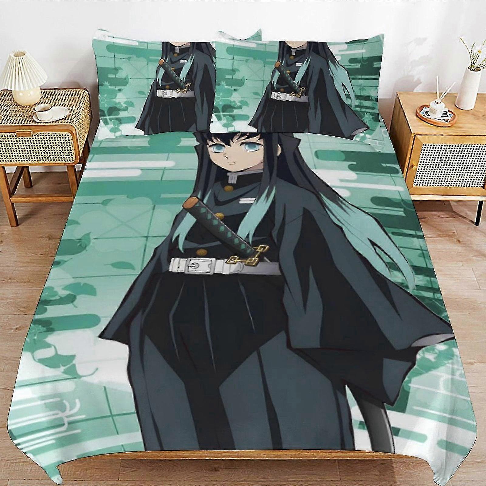 n1994 Lakan Muichiro Tokito Sängpåslakan Mikrofiber Sängkläder Se3D-tryckt Lättvikts 3-delad täcke Se,ams för barn (1 påslakan och 2 pil