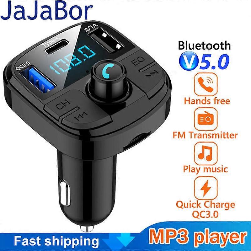 Bluetooth Car Kit Handsfree Wireless FM Transmitter Car MP3 Player with Type C Charging Port QC3.0 Quick Charge