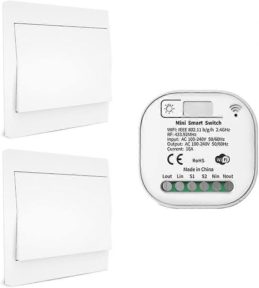 Interruttore Luce Telecomando Wireless, Compatibile con l'App Google Tuya Smart Life, Kit Ricevitore 2 Interruttori 1