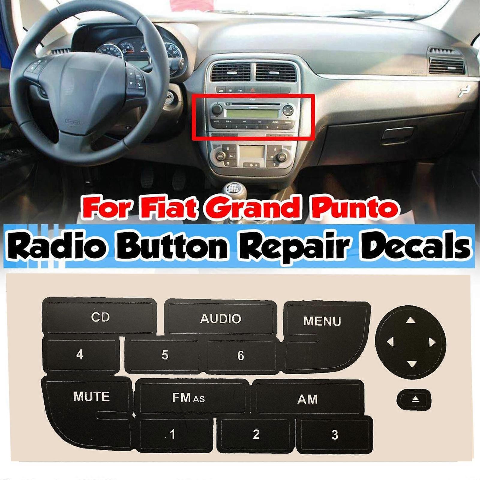 Nouveau autocollant de réparation de bouton d’autoradio de voiture pour Fiat Grand Punto Radio stéréo usé bouton de décollement Réparer les autocollants Autocollants noir