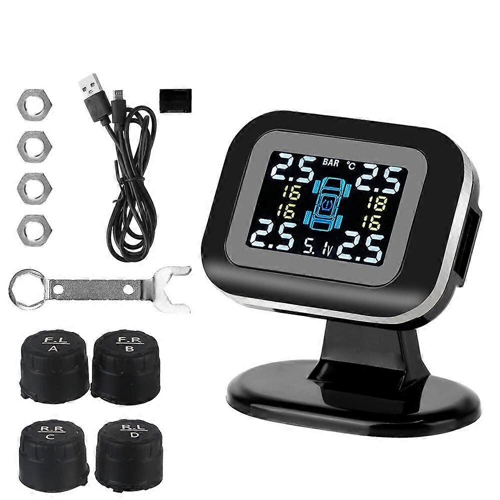 Auto Security Alarm Systems Mini Car Tire Pressure Monitoring System USB TPMS With 4 Pcs External Sensor Wireless