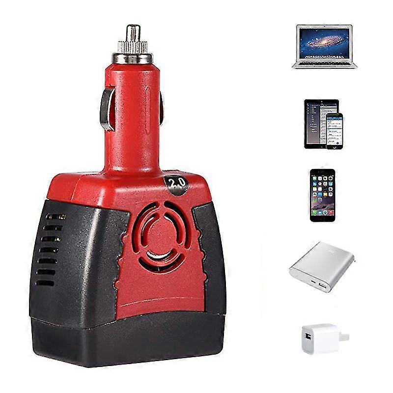 Car Inverter 150W 12V DC to 220V AC Cigarette Lighter Power Supply Inverter Adapter with 0.5/2.1A USB Charger Port