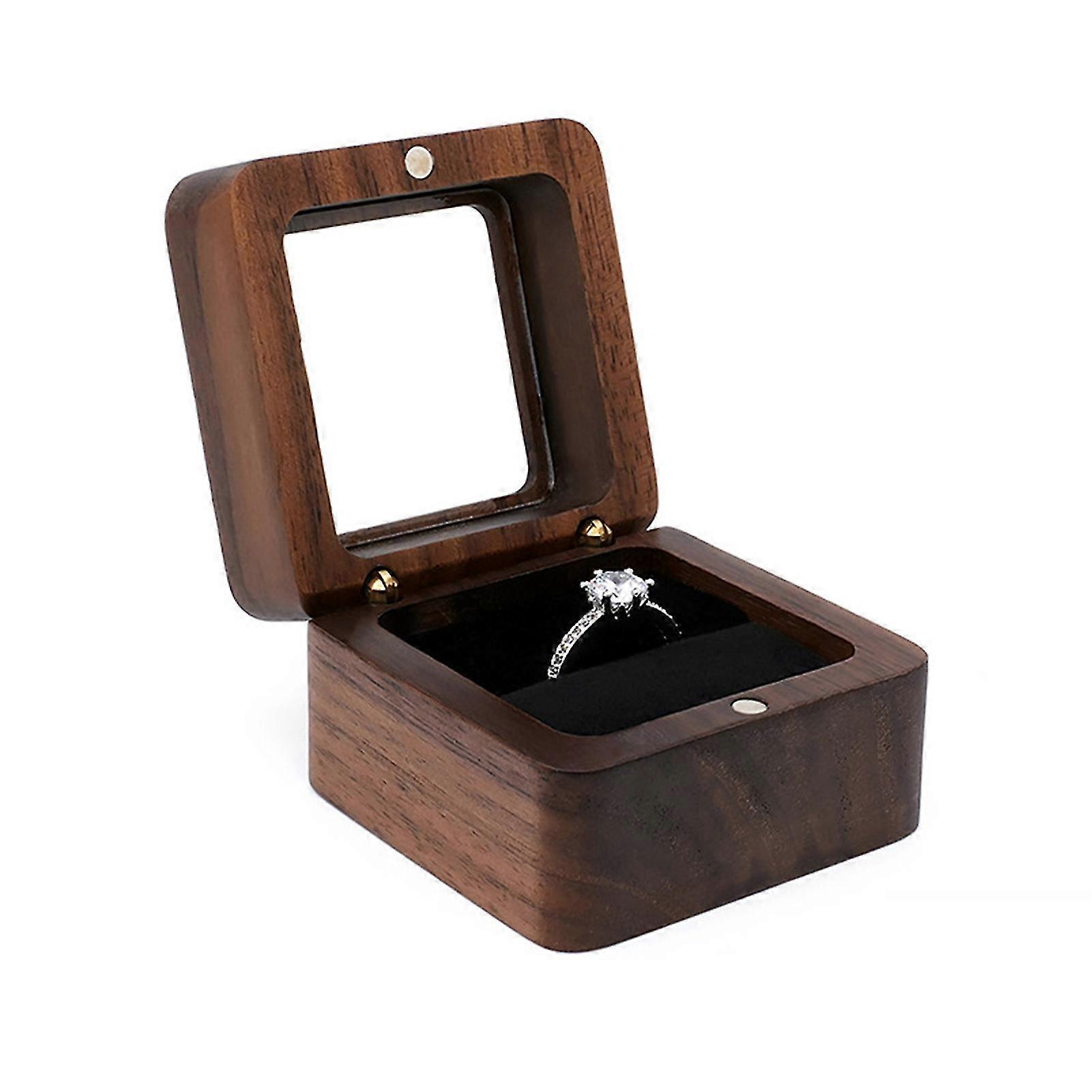 Ring Box Square Portable Wood Vintage Design Earring Box For Wedding