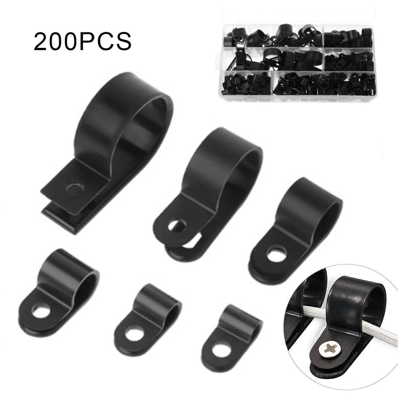 200Pcs/Set R Shape Nylon Plastic Hose Fastener Cable Clamp Mounting Hardware JIKAIX