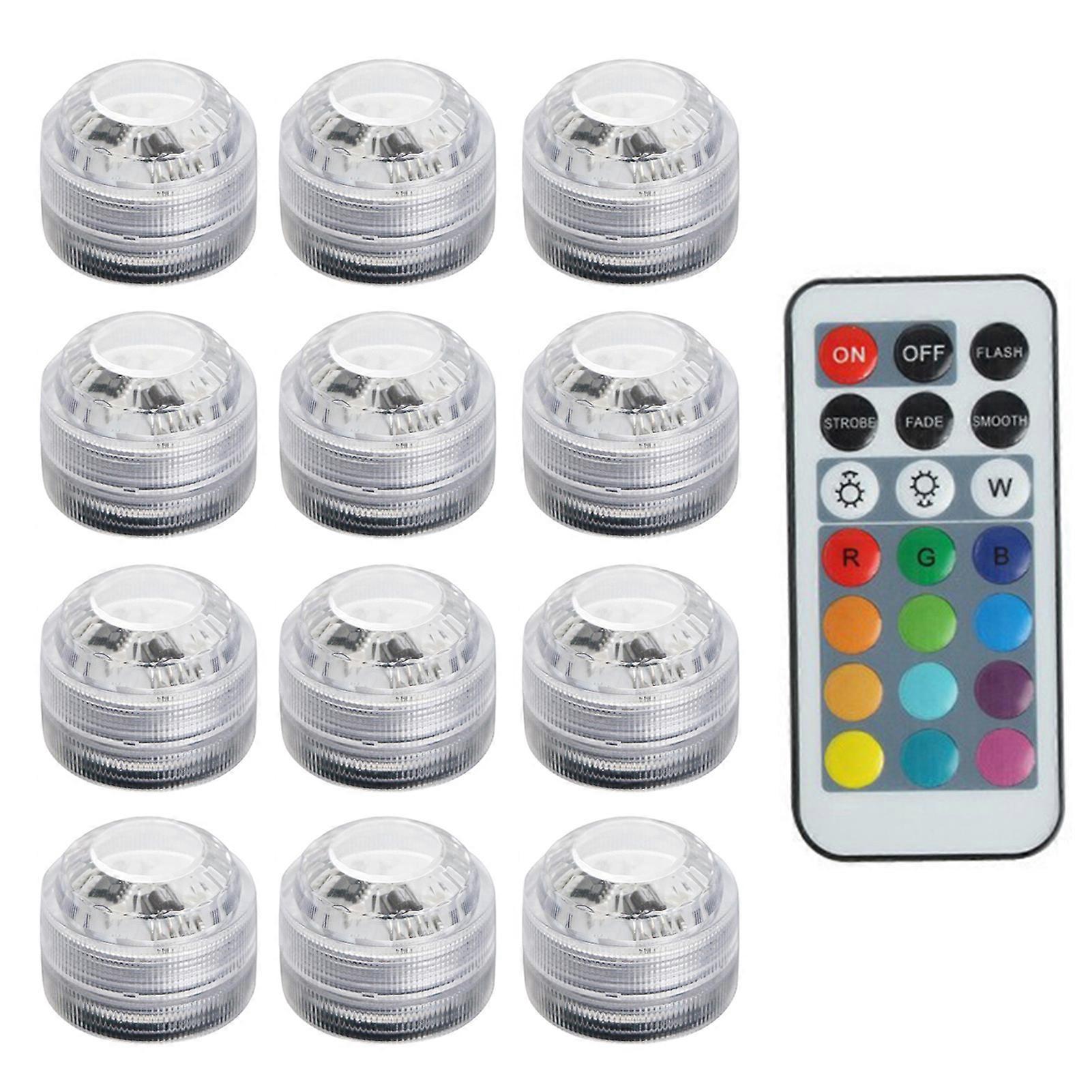 12Pcs Underwater Lights with Intelligent Remote Control Energy-Saving Waterproof Multiple Modes RGB Swimming Pool Mini LED Lights QingHai