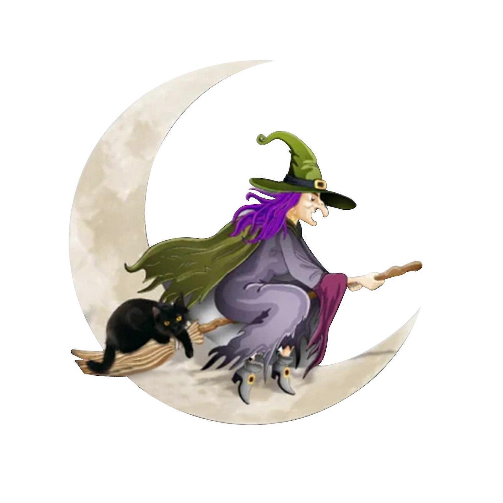 2023 Nova Decoração de Parede Lua de Bruxa de Halloween - Decoração de Arte de Parede de Metal com Padrão de Bruxa e Lua - 30 x 30cm