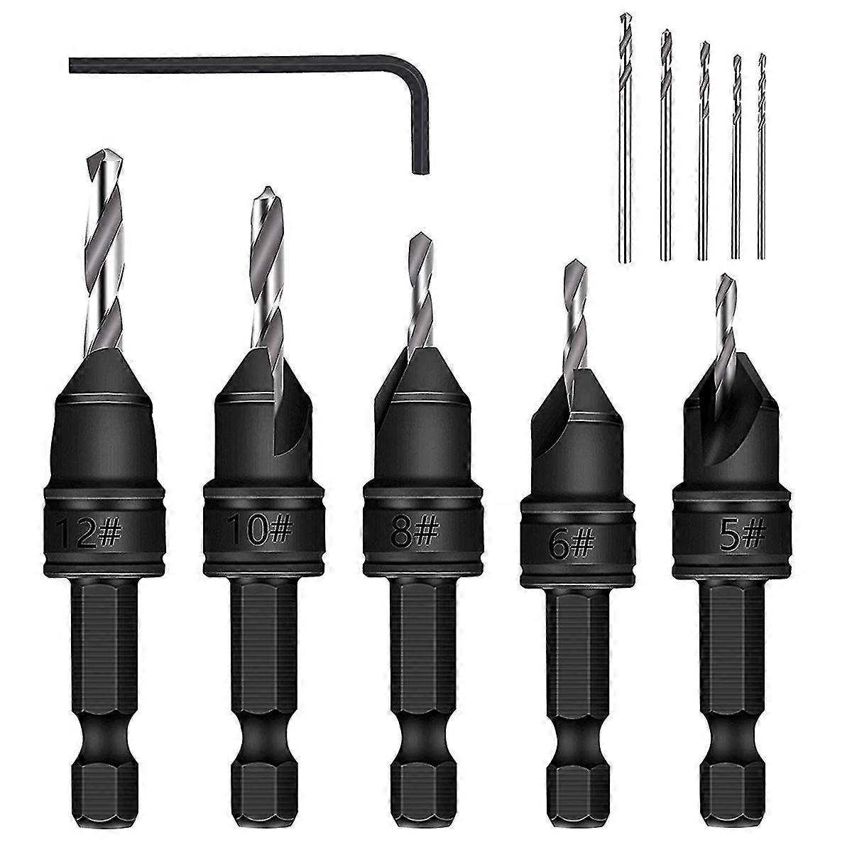 5-piece Set Of 3/8-inch Quick-change 82 Chamfer Adjustable Drill Bits,hss Wood Drill Bits Sink Hol