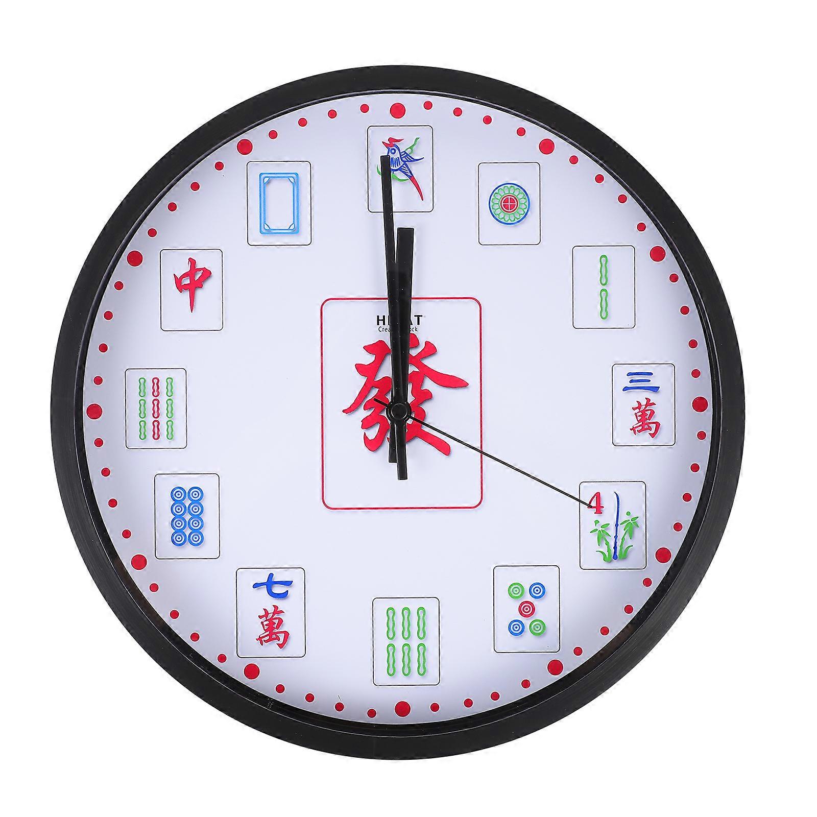 Round Wall Clock Bedroom Creative Mahjong Design Wall Clock Not Included Battery