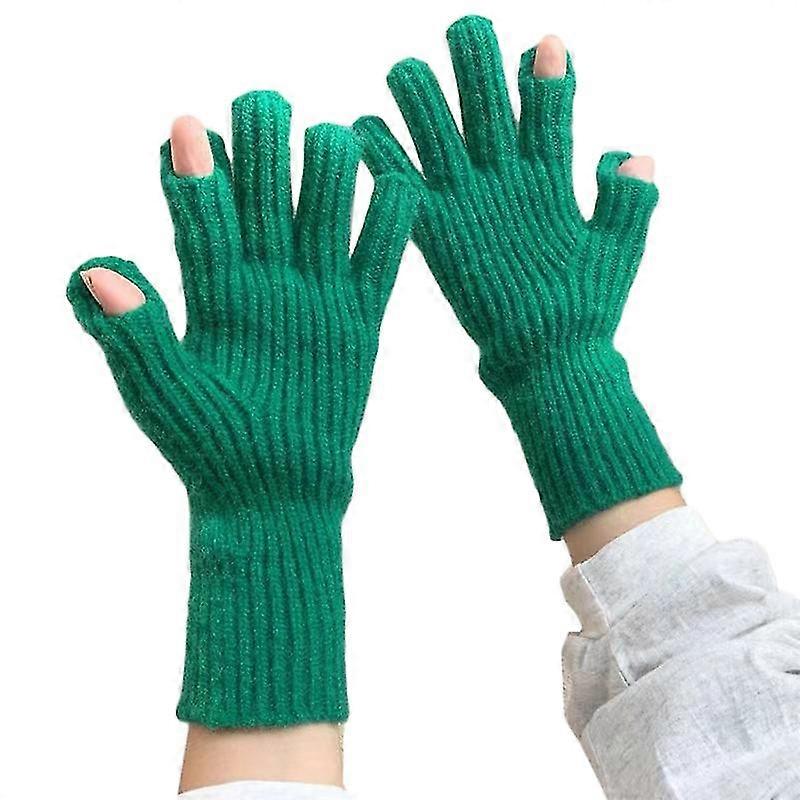 Solid Color Knitted Gloves Winter Windproof Half Finger Touchscreen Gloves