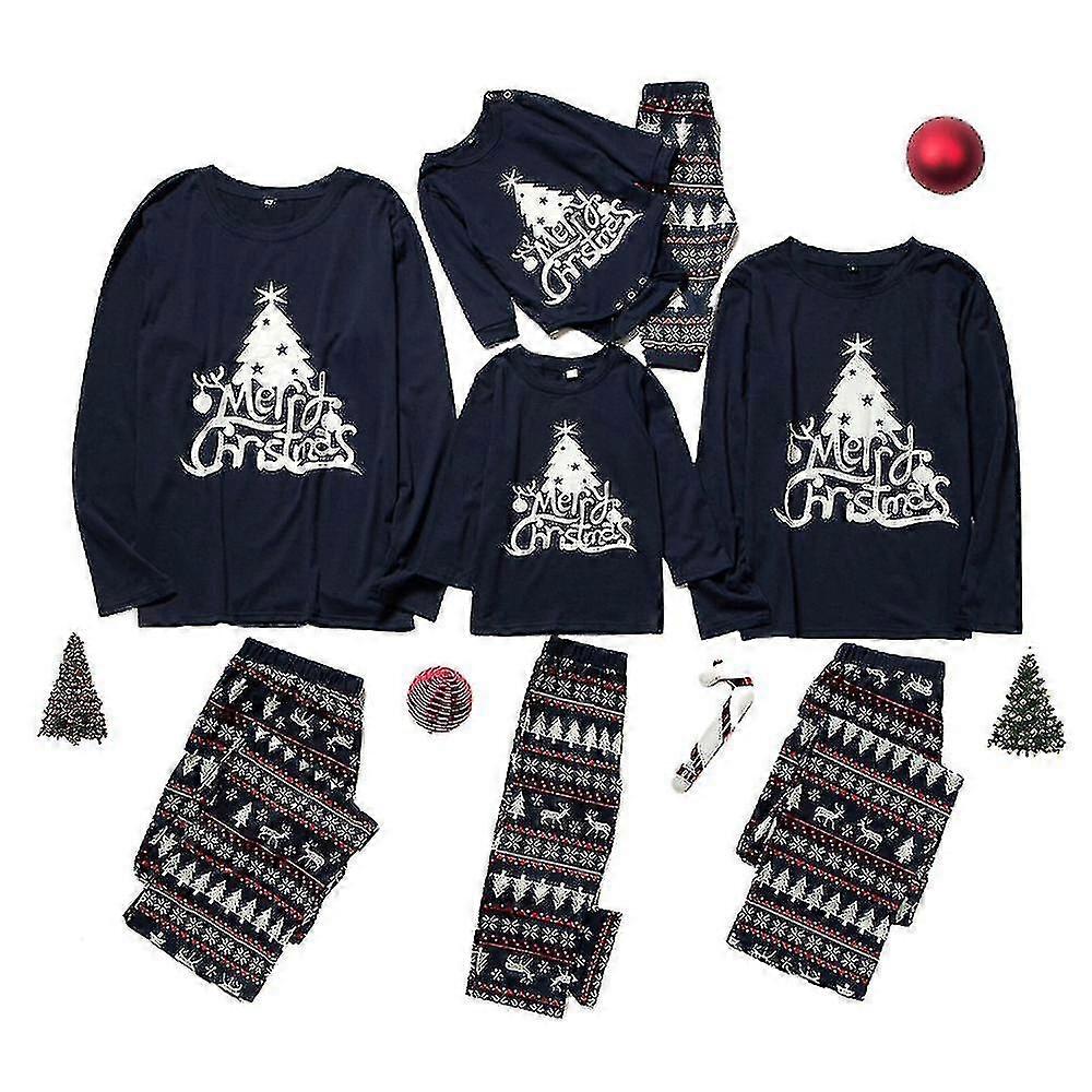 Noel Aile Eşleştirme Noel Ağacı Baskı Uzun Kollu Üstler + Pantolon Pijama Takımı