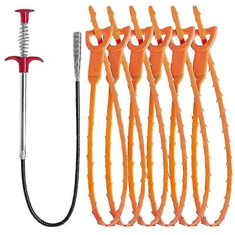 Spring Loaded Drain Unclogging Tool 6 Pack - Kitchen Sink Shower Sewer Unclogging Tool