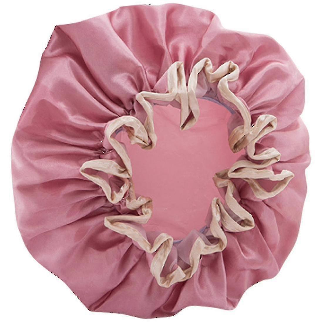 Double-layer Shower Cap Women's Waterproof Bathing Headgear Pink