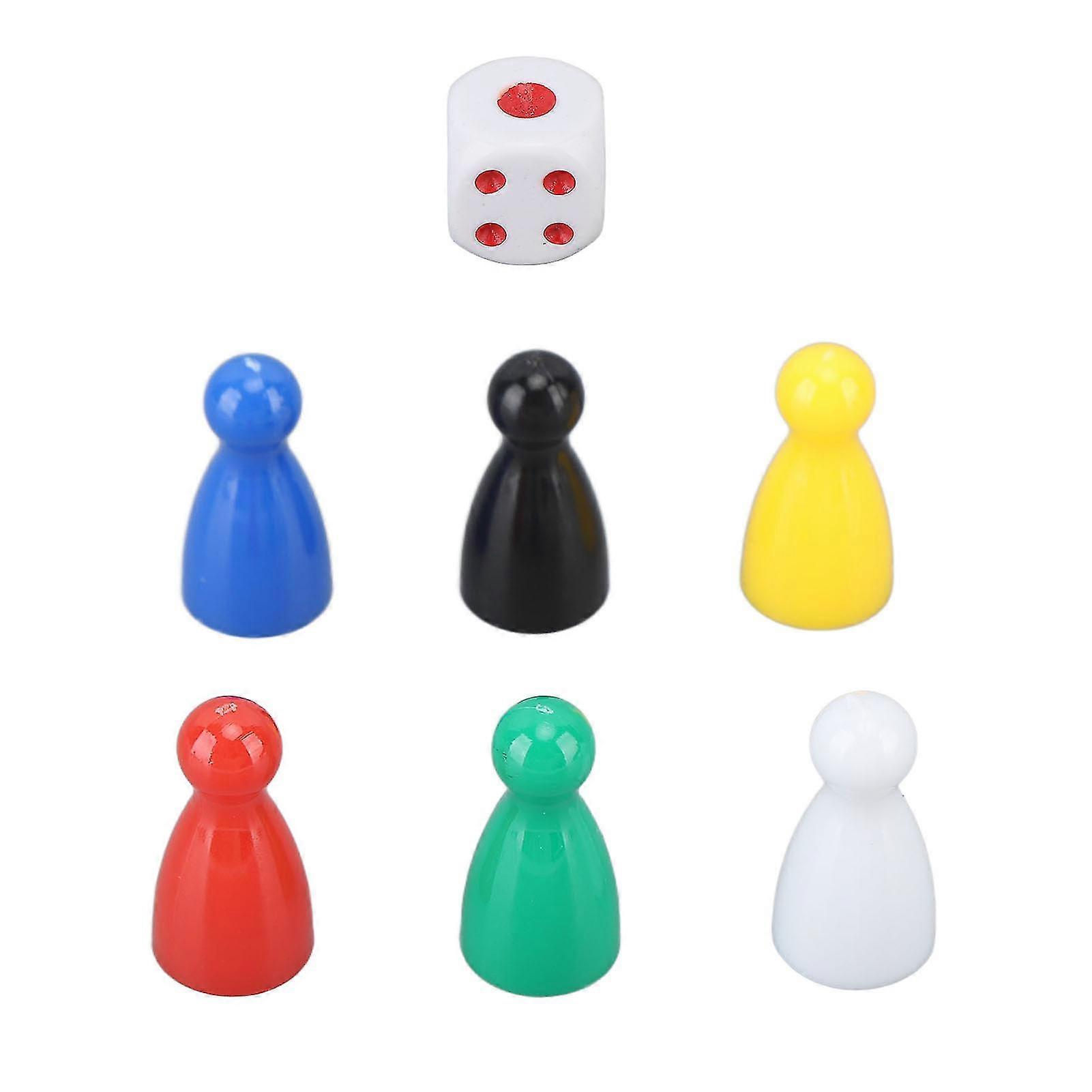 Plastic Chess Game Pieces Dice Set - 30PCS 6 Color Chess Pieces 5PCS 6 Sided Dice