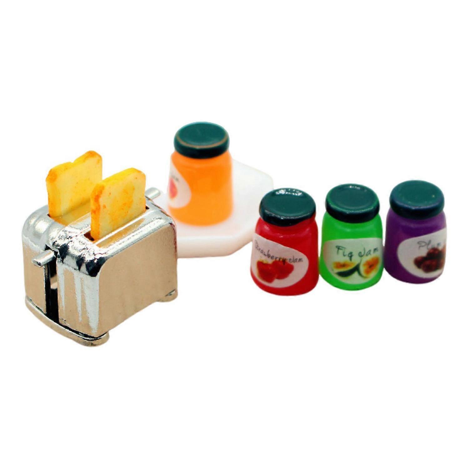 1/12 Dollhouse Mini Bread Machine with Toast Plate Sauce Miniature Toaster Bread Maker Kitchen