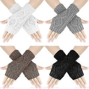 Fingerlose Handgelenkhandschuhe - Gestrickte Armlinge für Frauen und Mädchen - 4 Paare