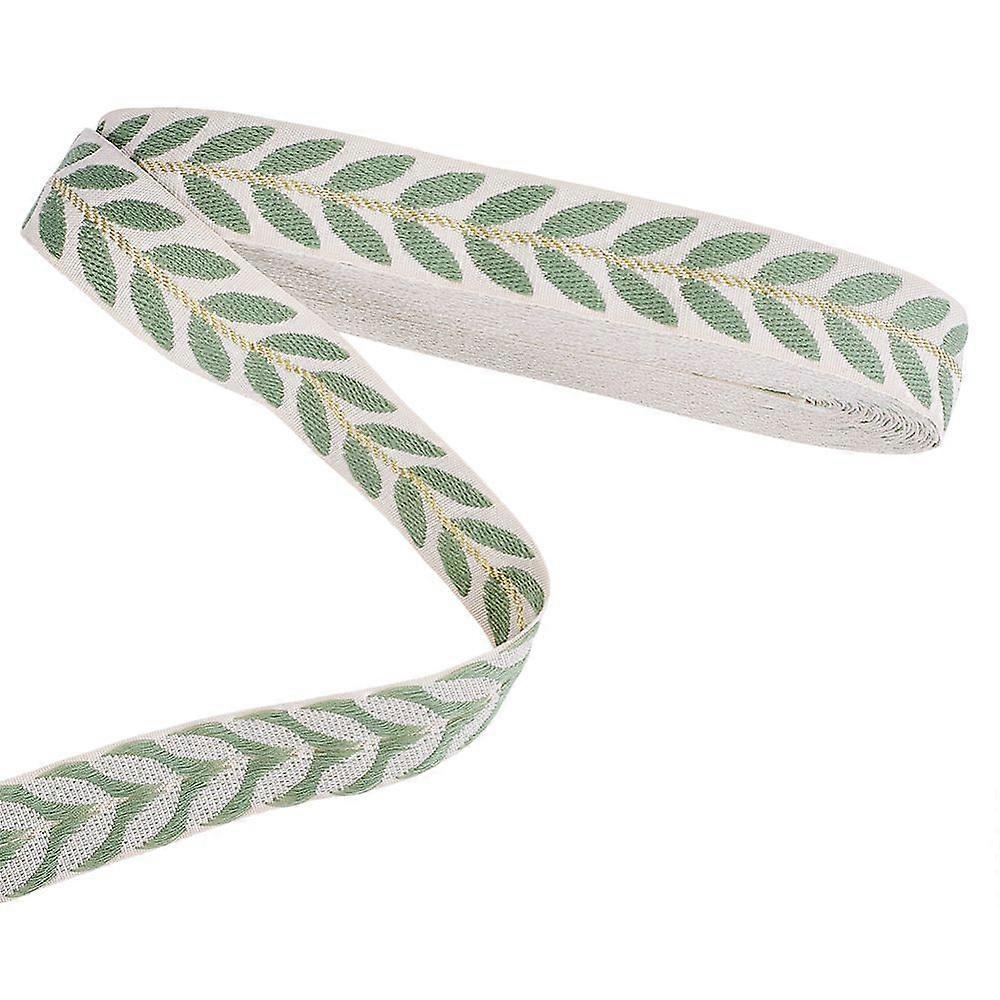 10 Yards Polyester Ribbons Leaf Pattern Dark Sea Green 1 inch(25mm)