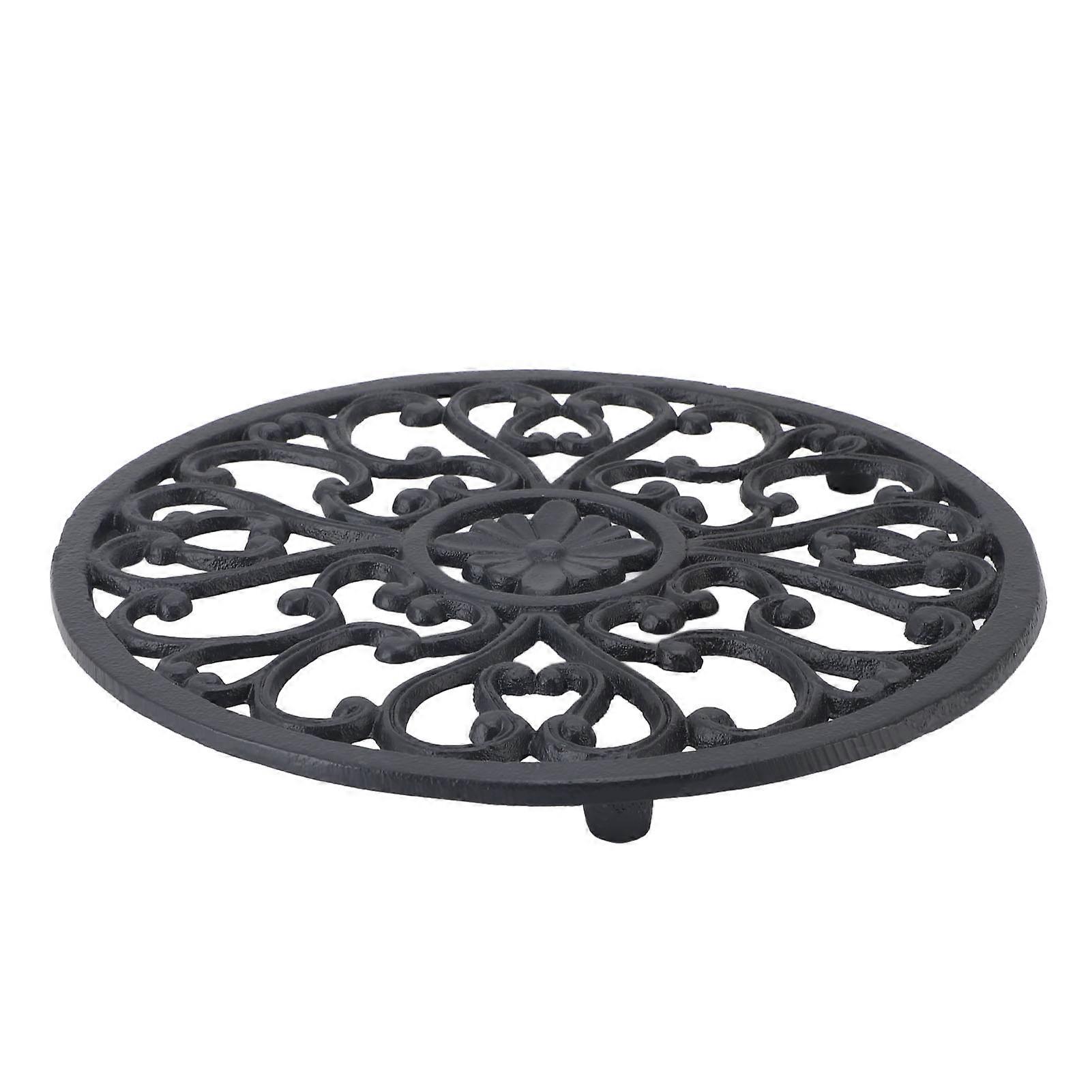 Carved Trivet Mat Iron Round Shape Vintage Pattern Multifunctional Modern Kitchen Trivet