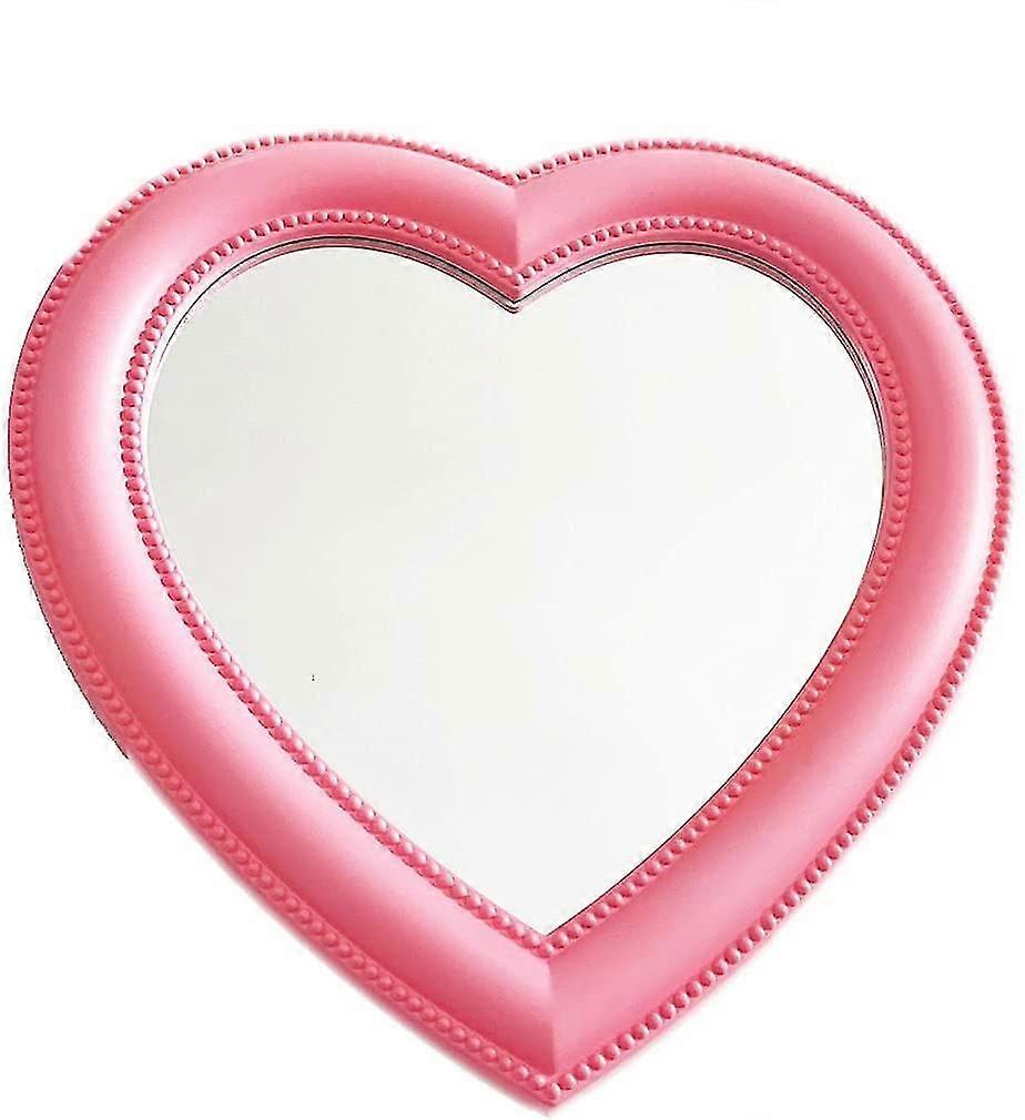 Makeup Mirror Heart Shape Mirror Tabletop Cosmetic Mirror Wall Hanging Mirror Pink